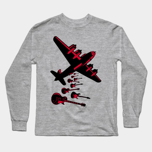 Guitar Bomber Dropping Rock Bombs Long Sleeve T-Shirt by DavesTees